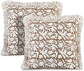 Ridhi Oak Brown Floral Block Print Throw Pillow Covers 20x20 Inch by Ridhi