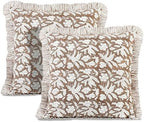 Ridhi Oak Brown Floral Block Print Throw Pillow Covers 20x20 Inch by Ridhi