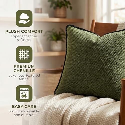 Chenille Velvet Pillow Covers 18x18 Dual Side 2 Pack Green - Image 4