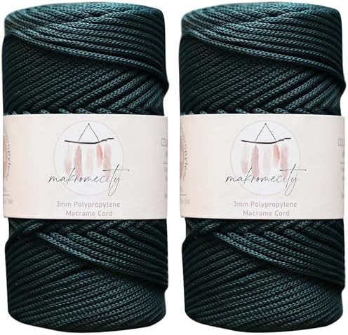 Makromecity, 2 Skeins of Polyester Macrame Cord 3mm x 131 Yards (394 feet) 3mm Polypropylene Forest Green Macrame Cord Crochet Macrame Bag Cord Crafts for Wall Hangings, Bags, Underplate by Makromecity