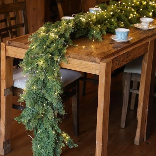 MISSPIN Christmas Garland with Lights, Real Touch Winter Pine Garland, Green Artificial Greenery Garland for Table, Mantle, Wall, Indoor, Outdoor Christmas Decorations - Image 4