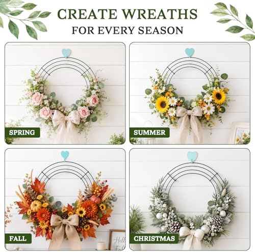 6 Pack Wire Wreath Frame 16 Inches Metal Frame Wreath Form Hoop Craft Ring with 6 Pcs Adhesive Hooks and 38 Yard 22 Gauge Paddle Wire for Crafts - Image 5
