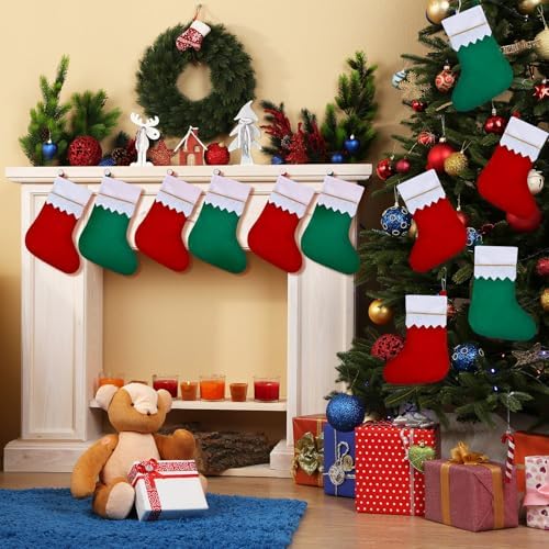Skylety 24 Pieces Red and Green Christmas Stockings Bulk, 7 x 18 Inch - Image 3