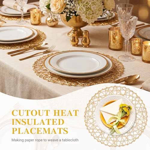 Threehoney Paper Braided Round Placemats, Set of 36, Gold, 13 in - Image 6
