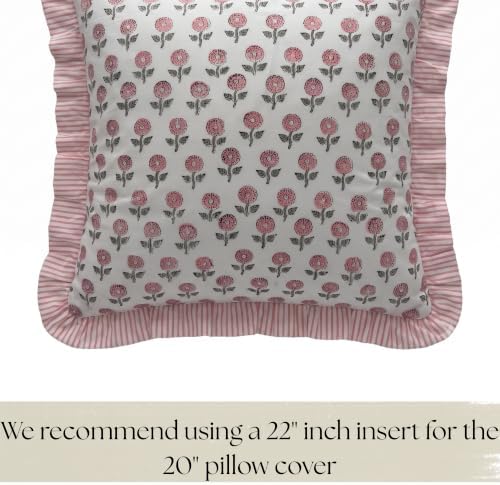 Set of 2 Pillow Covers with Ruffles 20x20 inch Floral Pillow Covers Pink Farmhouse Pillow Covers for Girls Room Nursery Couch Throw Pillow Covers Boho Home Decorative Pillow for Spring - Image 3