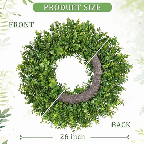 26 Inch Large Greenery Eucalyptus Boxwood Wreaths Artificial Easter Summer Spring Wreaths for Front Door Outdoor All Season Spring Decorations for Home Porch Room Window Wall Farmhouse Decor(Green) - Image 4