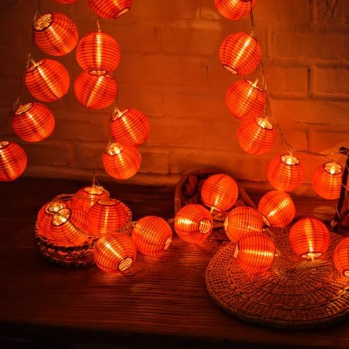 Red Lantern String Lights 19.6ft/6m 40 LEDs Hanging Lanterns Battery Operated String Lights with Remote Control for Chinese New Year,Spring Festival,Wedding,Party Decoration,Christmas - Image 3