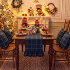 Remagr 3 Pcs Christmas Tartan Plaid Ruffle Table Runner 13"x90", Blue Green - Image 3