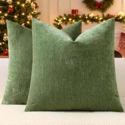 decorUhome Soft Chenille Olive Green Throw Pillow Covers 22X22 Set of 2 by decorUhome