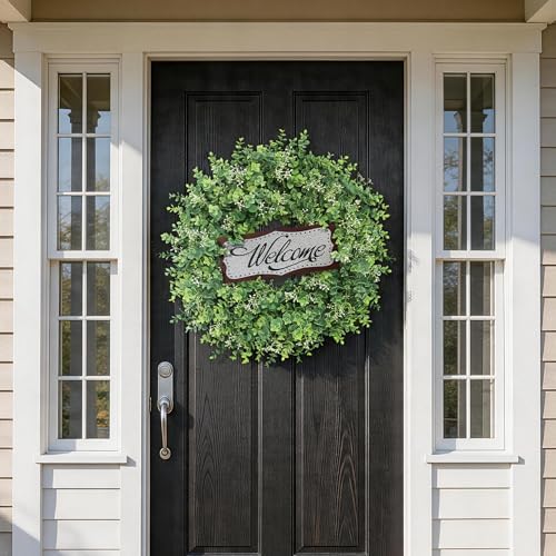 26'' Artificial Eucalyptus Wreath with Welcome Sign for Front Door (Green) - Image 2