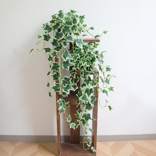 Fake English Ivy Plants in Pots Set of 2 – Realistic Artificial Ivy Greenery for Home Decor, Tabletop, Office, Shelf, Balcony, Lifelike Faux Hanging Vines, No Maintenance Required - White and Green - Image 3