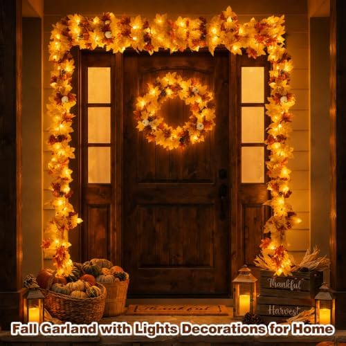 LEBALEY 3 Pack 18 FT Lighted Fall Garland for Mantel with LED Lights - Image 7