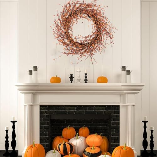 Jobflower 24 inches Orange Berry Fall Wreaths for Front Door - Image 6