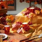 Umigy 12 Set Fall Candle Holders Glass Votive, Maple Leaf, Dark Color - Image 6