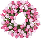 24 Inch Tulip Summer Wreath for Front Door Spring Silk Wreath with Green Leaves Artificial Tulip Flower Wreaths for All Seasons Farmhouse Porch Wall Living Room Home Widding Decor by MDSTBN
