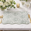 Fennco Styles Sage Damask Scalloped Placemats 12" x 18", Set of 4 – Vintage-Inspired Design Decorative Table Mats for Holidays, Family Gatherings, Kitchen & Dining Décor by FenncoStyles