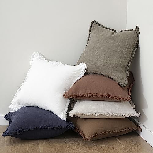 Foindtower Decorative Linen Fringe Throw Pillow Covers 26×26 Inch,Rust - Image 6