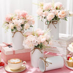 Domensi 6 Sets Wedding Centerpiece for Table Decoration Light Pink Artificial Fake Rose Flower with Metal Vase Faux Silk Rose Bouquet Floral Arrangement for Bridal Shower Home Dining - Image 2