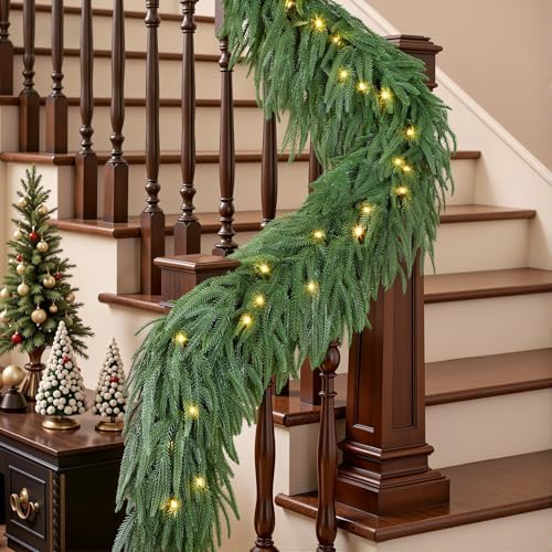 Alupssuc 9FT Artificial Christmas Garland with Lights, Norfolk Pine Garland - Image 6