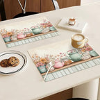 Flower Spring Placemats Set of 6, 12x18 Inch Floral Summer Table Place Mat Washable Non-Slip Heat Resistant Fabric Placement Mats for Party Dining Kitchen Indoor Outdoor Decor - Image 2