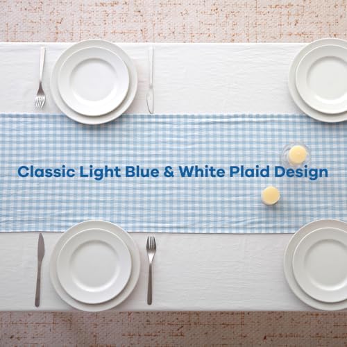 Light Blue White Plaid Gingham Ruffle Table Runner Cabinet Cover 13"x120" - Image 4