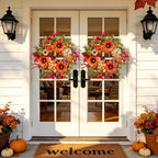 24 Inch Harvest Fall Wreaths for Front Door with Sunflower,Peony,Hydrangeas - Image 2