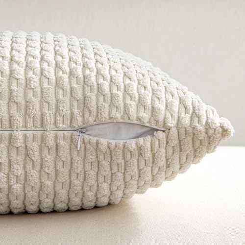 MIULEE Decorative Throw Pillow Covers 26x26 Cream White Textured Corduroy - Image 6