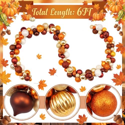 Suncalla 6ft Fall Bead Garland Orange Brown Gold Glitter Thanksgiving Decor - Image 2