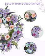 20 Inch Artificial Trumpet Rose Wreath – Purple & Pink Spring Summer Fall Winter Door Decor – PVC+PE Farmhouse Wall Wreath for Indoor Outdoor Use – Lifelike Floral Design - Image 3