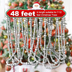 48Ft Christmas Wood Bead Garland Rustic Holiday Decor for Tree (Silver) - Image 4