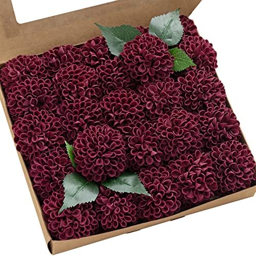 Ling's moment Red Burgundy Artificial Dahlias, Wedding Flowers, 25 pcs by LingsMoment