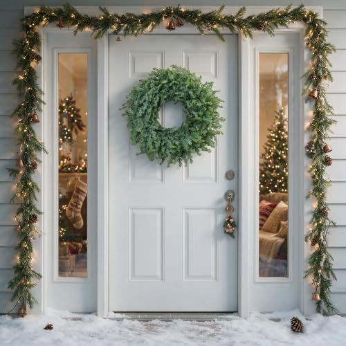 28 Inch Christmas Wreath – Artificial Norfolk Pine & Cedar Greenery, Full Holiday Wreath for Front Door, Wall, Window, Porch, Indoor & Outdoor Christmas Decor (1, 28") - Image 2