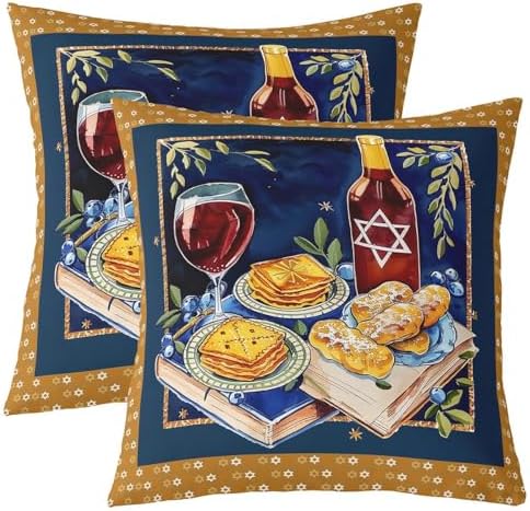 Erosebridal Happy Hanukkah Decorative Pillow Covers, Passover Throw Pillow Covers 24X24 Set of 2, Festive Hexagram Cushion Cases for Couch Bed Sofa Home Decor by Erosebridal
