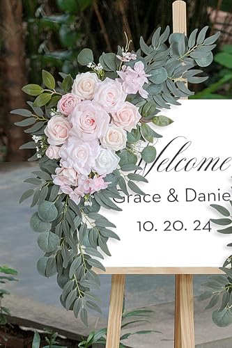 Olalaka Pink Wedding Arch Flowers Set of 2 for Wedding Welcome Signs, Artificial Wedding Flowers for Wedding Ceremony Outside(Pink & Ivory) - Image 4