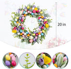 Easter Wreaths for Front Door 20 Inch Easter Wreath Artificial Colorful Egg Wreath with Tulip and Flocked Lambs Ear for Home Indoor Outdoor Hoilday Party Decorations - Image 4