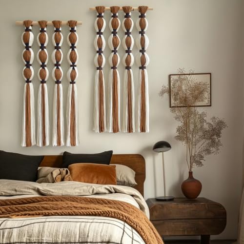 IOWER 2Pcs Macrame Wall Hanging Brown Fiber Wall Decor 15.7" W *31" L by IOWER