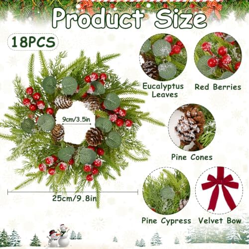 Waipfaru 18 Pcs Small Christmas Wreath, Mini Wreaths for Cabinets - Image 2