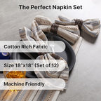 LFH Home Cotton Rich Cloth Salsa Napkin Set of 12 Washable Soft Durable Striped Table Napkins for Dining Wedding Daily Use Reusable Eco-Friendly Fabric Napkins (18x18)-Cream Multi Thanks Giving - Image 2