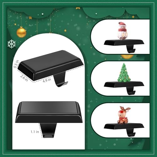 Christmas Stocking Holder Bases for Mantle, Anti-Slip Black Christmas Stocking Hangers Set of 4, Metal Stocking Hanging Hooks for Christmas Fireplace Mantel Xmas Holiday Decorations - Image 2