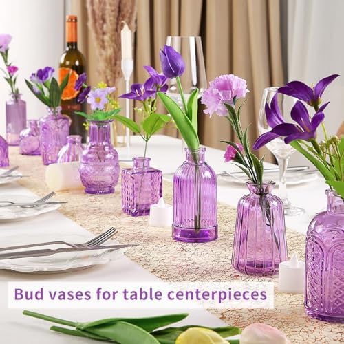 Glass Bud Vases in Bulk Set of 30 Pcs,Small Glass Vases for Flowers as Wedding Centerpieces for Tables,Clear Flower Vases Suitble for Wedding Decorations,Home Decor (Light Purple, 30 pcs) - Image 3
