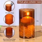 Amber Glass Cylinder Vases for Centerpieces - 6 Inch Tall Flower Vases for Wedding & Fall Decor, Floating Candle Holders for Table Centerpieces, Set of 6 Pcs - Image 5