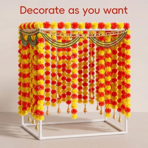 Marigold Garland with Makhar Mandap Stand for Ganpati Pooja Diwali Decor - Image 6
