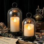 Hurricane Candle Holders Set of 2-10" & 7.8" Black Metal Base with Glass Dome, Includes 2 Pillar Candles, Hanging or Tabletop Centerpiece (Batteries Not Included) by SHOHAYTO