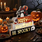 Halloween Decorations Indoor 9.4" 4-Tier Wooden Block Set with Glowing 3D Letters, Witch's House Topper, Battery Operated Spooky Halloween Décor Built-in Timer for Home, Mantel, Shelf, Table Decor - Image 6