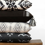 Black & White Decorative Throw Pillow Covers, Set of 4, 18x18 Inch Geometric Ikat Textured Accent Pillow Cover 4 Pack - Image 3