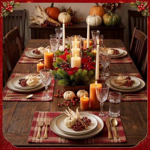 3 Pillar Christmas Table Centerpiece Christmas Candle Holder Artificial Poinsettia with Steel Base Frosted Arrangement for Home Decor - Image 5