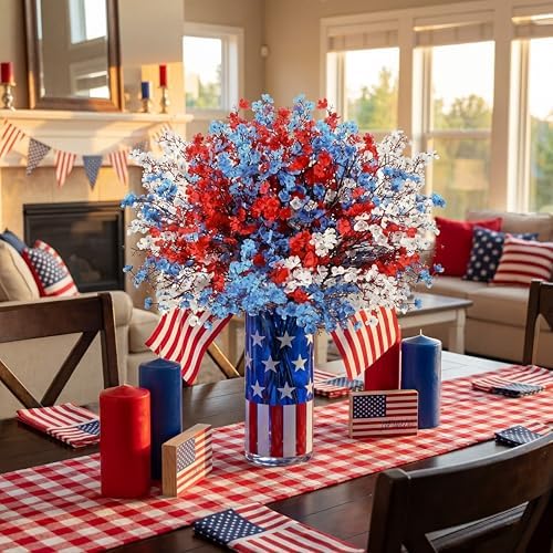 Lyrow 48 Pcs Red White Blue Patriotic Artificial Flowers Pick Stems - Image 4