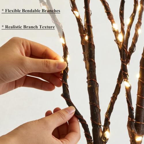 Hairui Lighted Brown Branches Battery Operated with Timer 32IN 100 LED Fairy Lights, Willow Branch Lights for Home Bedroom Fireplace Christmas Holiday Decoration Indoor Outdoor Use (Vase Excluded) - Image 2