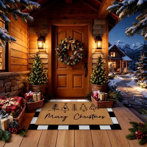 Tinideya 2 Pcs Merry Christmas Layered Doormat Set, Black White - Image 4