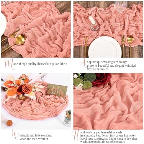 16 Pack Coral Table Runner 10FT Cheesecloth Table Runner Boho Gauze Table Runners Long Rustic Sheer Fabric Table Runners for Wedding Party Bridal Shower Farmhouse & Home Decor - Image 3